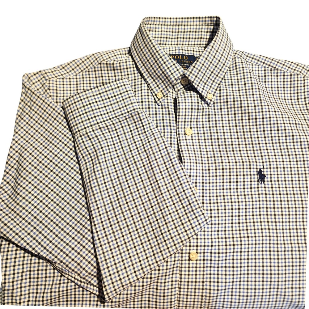 Polo Ralph Lauren Mens Classic Fit Performance Gingham Shirt Blue White Small